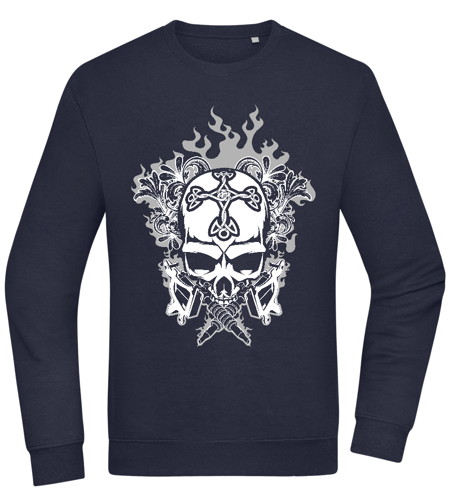 Skull With Flames Design - Comfort Essential Unisex Sweater_FRENCH NAVY_front