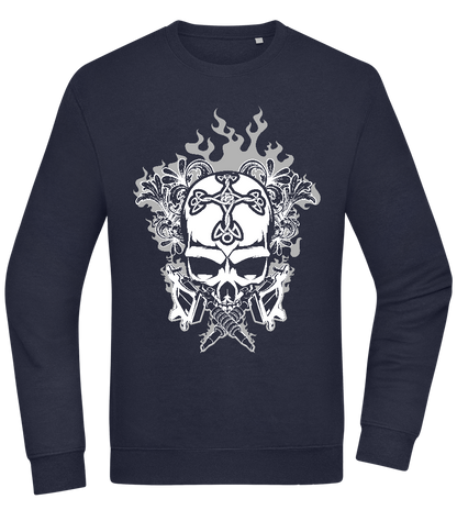 Skull With Flames Design - Comfort Essential Unisex Sweater_FRENCH NAVY_front