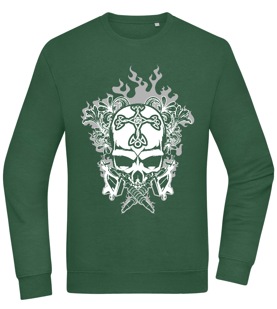 Skull With Flames Design - Comfort Essential Unisex Sweater_GREEN BOTTLE_front