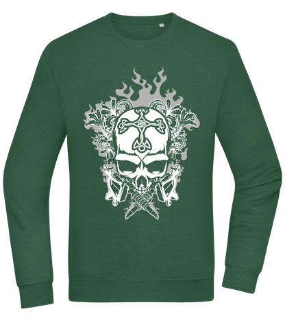 Skull With Flames Design - Comfort Essential Unisex Sweater_GREEN BOTTLE_front