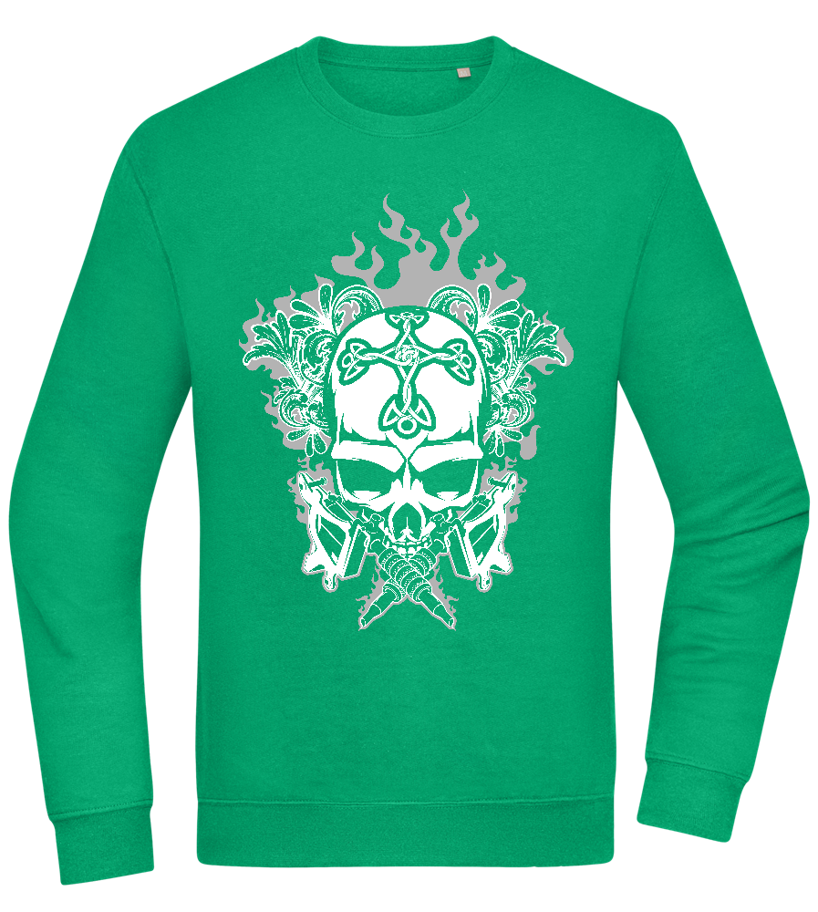 Skull With Flames Design - Comfort Essential Unisex Sweater_MEADOW GREEN_front