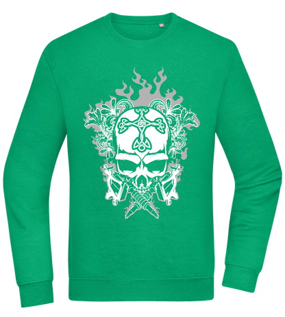 Skull With Flames Design - Comfort Essential Unisex Sweater_MEADOW GREEN_front