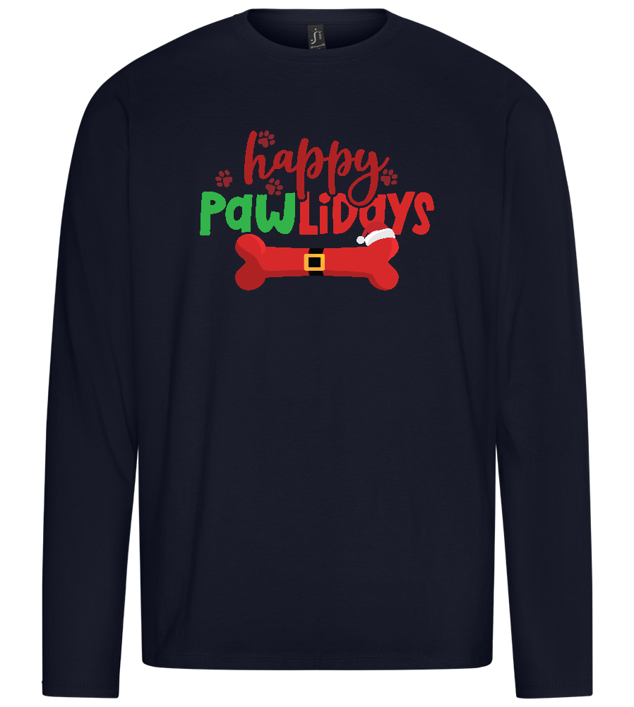 Happy Pawlidays Design - Premium men's long sleeve t-shirt_FRENCH NAVY_front