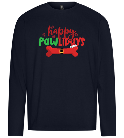 Happy Pawlidays Design - Premium men's long sleeve t-shirt_FRENCH NAVY_front