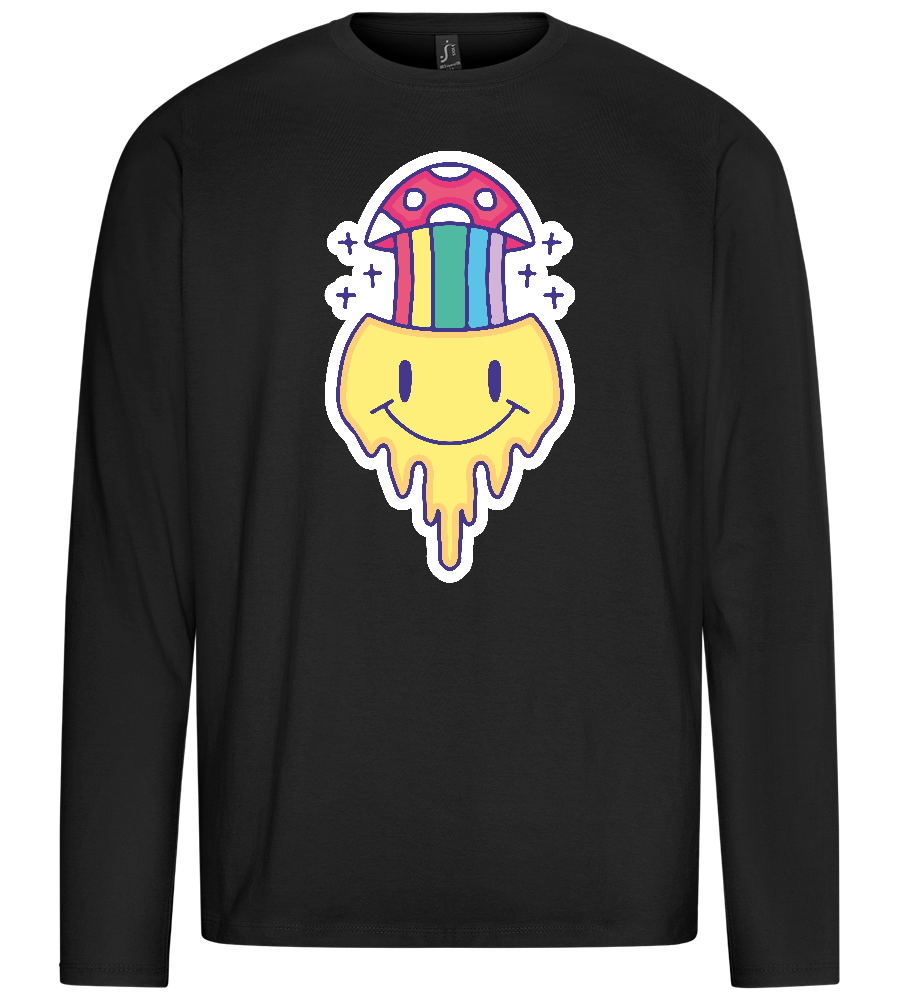 Rainbow Mushroom Smiley Design - Premium men's long sleeve t-shirt_DEEP BLACK_front