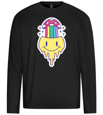 Rainbow Mushroom Smiley Design - Premium men's long sleeve t-shirt_DEEP BLACK_front