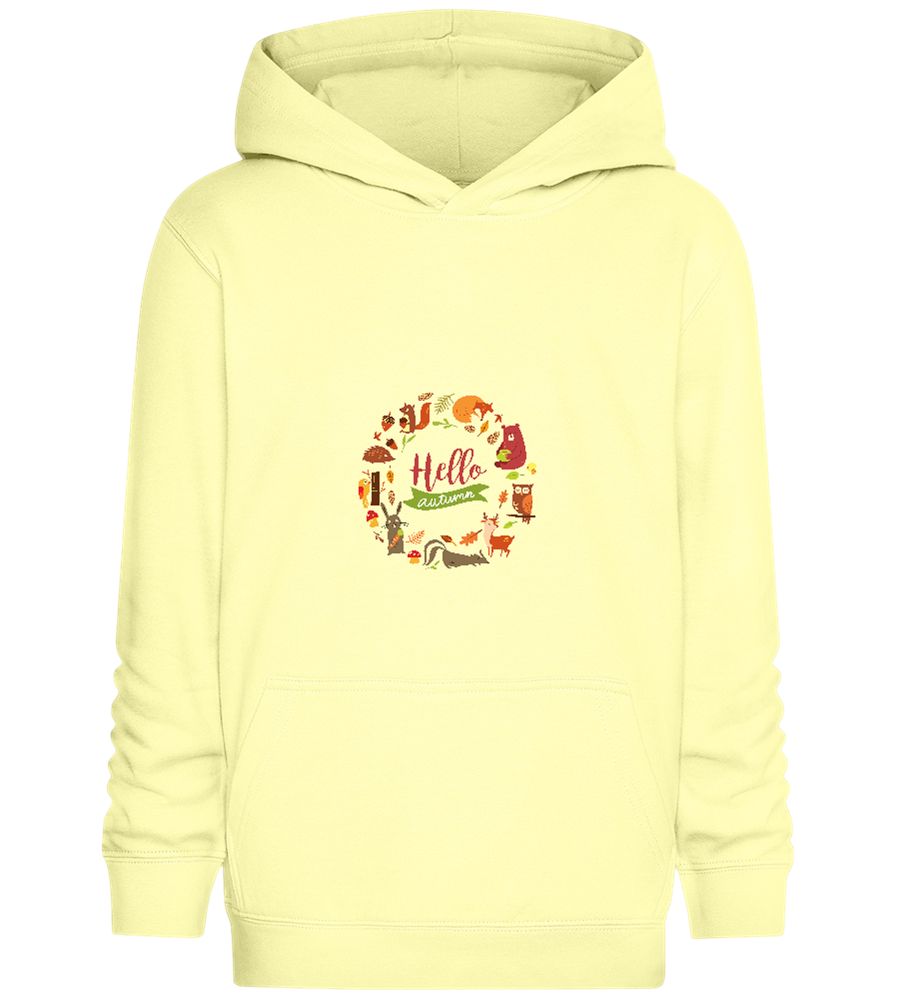 Hello Autumn Animals Design - Comfort Kids Hoodie_AMARELO CLARO_front