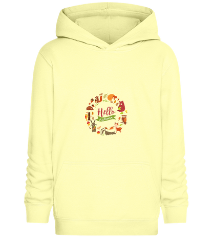 Hello Autumn Animals Design - Comfort Kids Hoodie_AMARELO CLARO_front