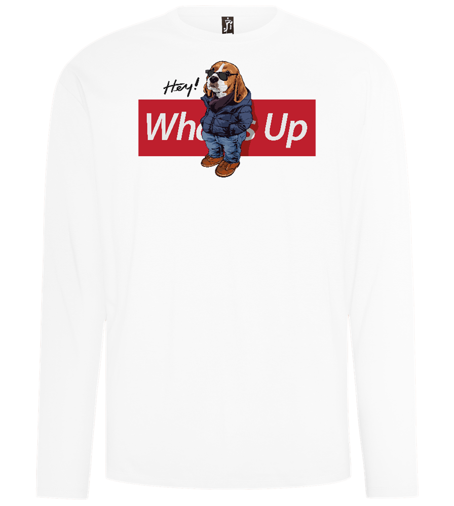 What's Up Dog Design - Comfort men's long sleeve t-shirt_WHITE_front