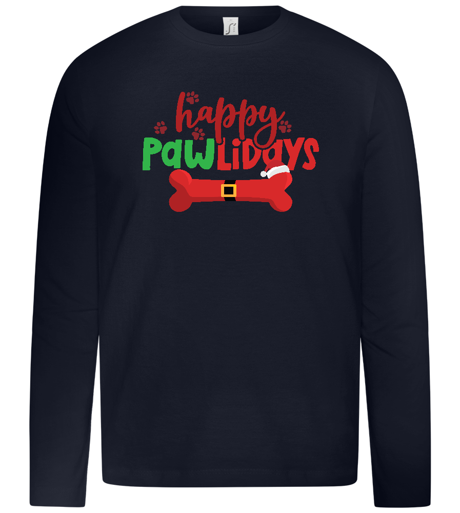 Happy Pawlidays Design - Premium kids long sleeve t-shirt_FRENCH NAVY_front