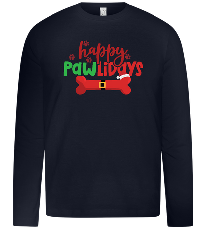 Happy Pawlidays Design - Premium kids long sleeve t-shirt_FRENCH NAVY_front