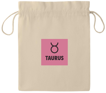 Zodiac Taurus Design - Essential medium drawcord gift bag_BEIGE_front