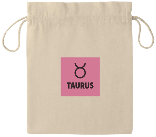 Zodiac Taurus Design - Essential medium drawcord gift bag_BEIGE_front