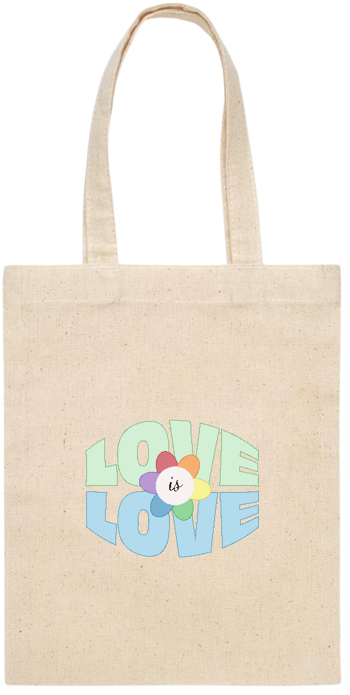 Love is Love Flower Design - Essential small colored handle gift bag_BEIGE_front