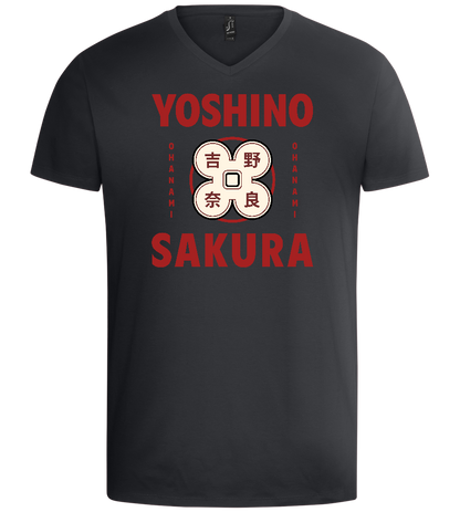 Yoshino Sakura Design - Basic men's v-neck t-shirt_DARK GRAY_front