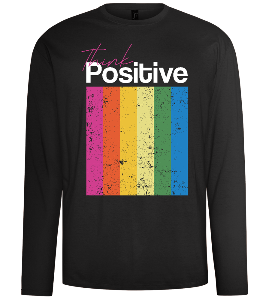 Think Positive Rainbow Design - Comfort men's long sleeve t-shirt_DEEP BLACK_front