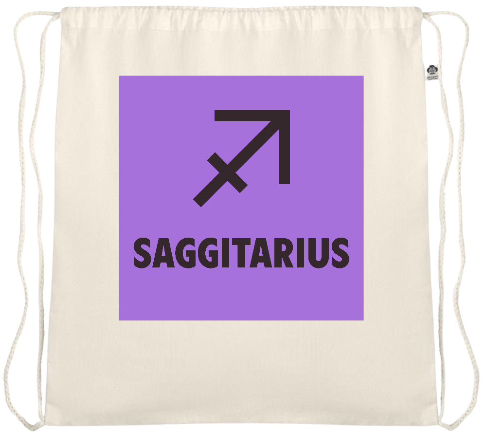 Zodiac Saggitarius Design - Essential medium organic cotton drawstring bag_BEIGE_front