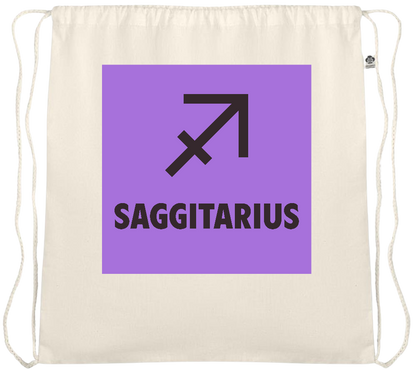 Zodiac Saggitarius Design - Essential medium organic cotton drawstring bag_BEIGE_front