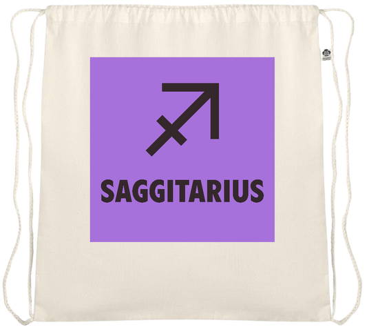 Zodiac Saggitarius Design - Essential medium organic cotton drawstring bag_BEIGE_front