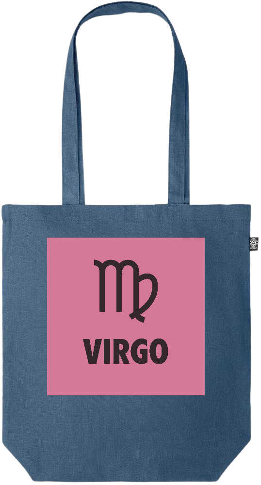 Zodiac Virgo Design - Premium colored organic hemp tote bag_BLUE_front