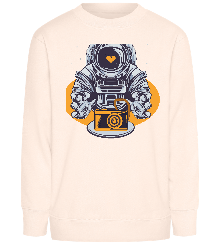 Spaceman Camera Design - Comfort Kids Sweater_LIGHT PEACH ROSE_front