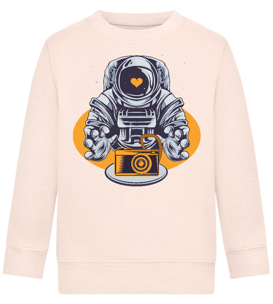 Spaceman Camera Design - Comfort Kids Sweater_LIGHT PEACH ROSE_front