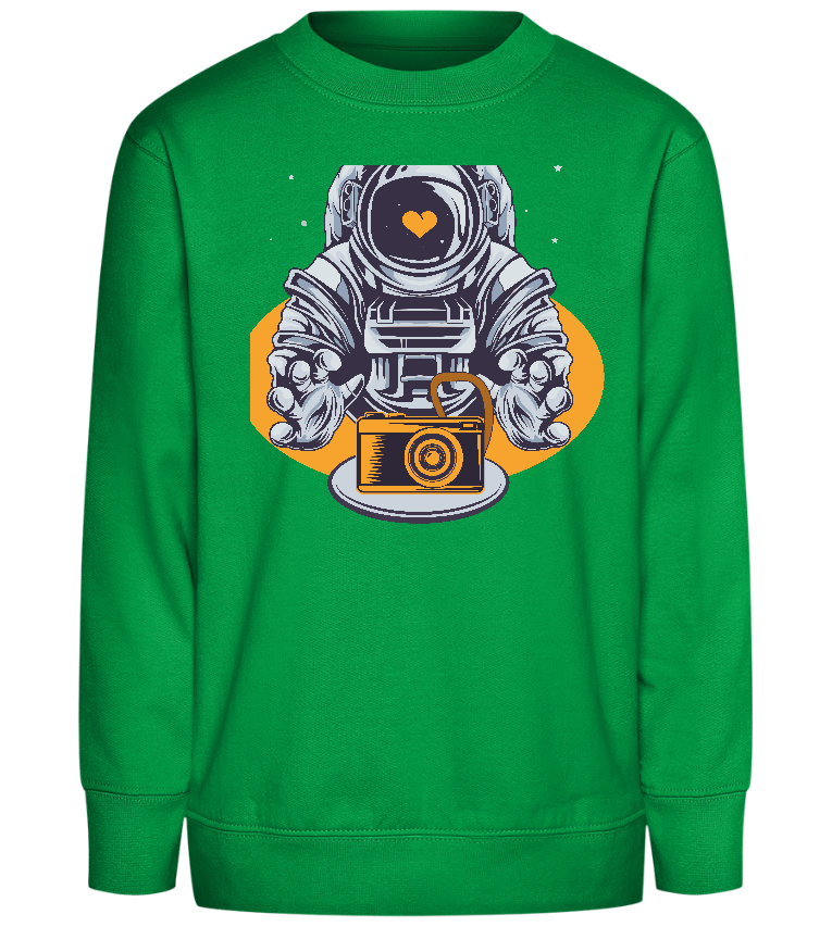 Spaceman Camera Design - Comfort Kids Sweater_MEADOW GREEN_front