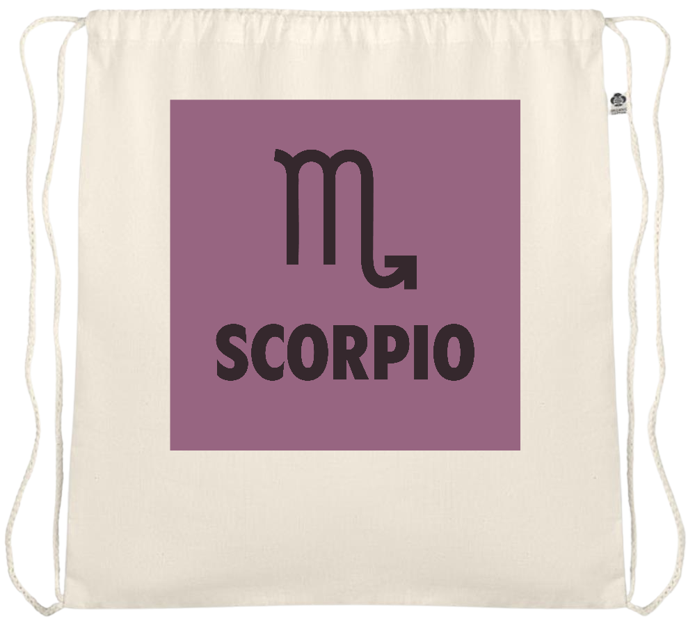 Zodiac Scorpio Design - Essential medium organic cotton drawstring bag_BEIGE_front