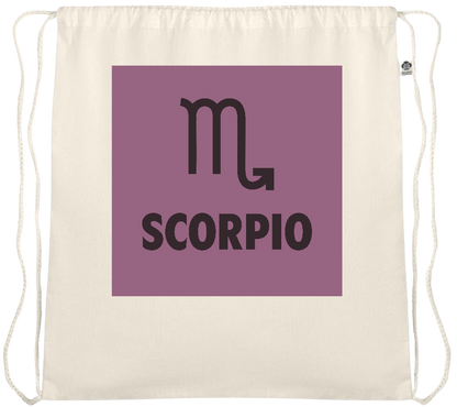 Zodiac Scorpio Design - Essential medium organic cotton drawstring bag_BEIGE_front