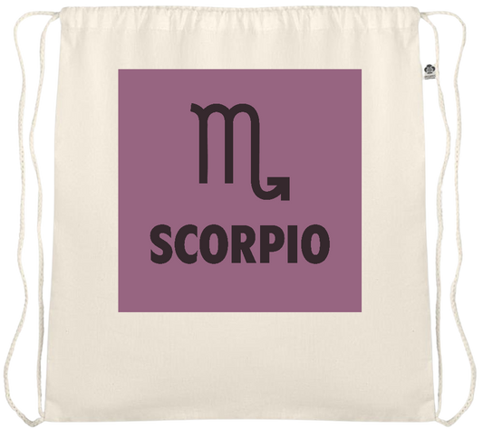 Zodiac Scorpio Design - Essential medium organic cotton drawstring bag_BEIGE_front