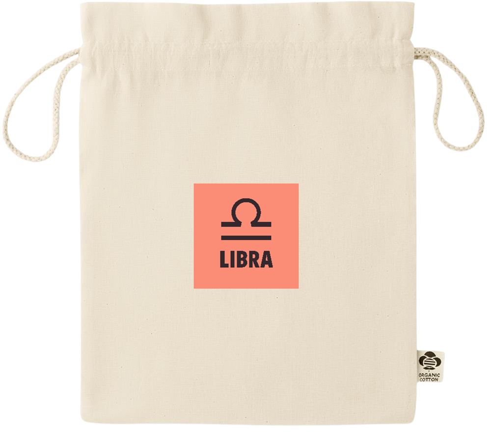 Zodiac Libra Design - Essential medium organic drawcord gift bag_BEIGE_front