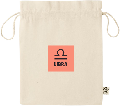 Zodiac Libra Design - Essential medium organic drawcord gift bag_BEIGE_front