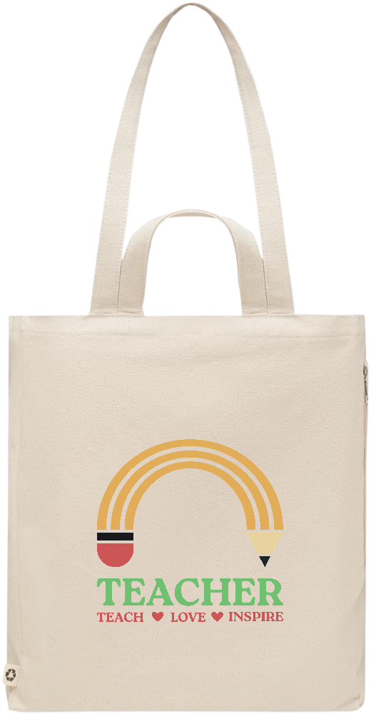 Teacher Pencil Design - Premium recycled polycotton beach bag_BEIGE_front