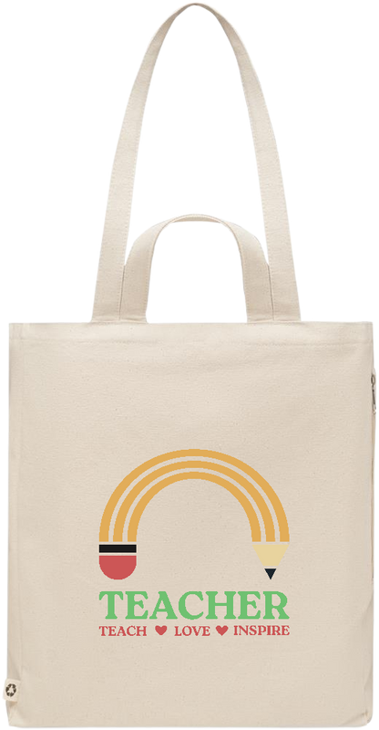 Teacher Pencil Design - Premium recycled polycotton beach bag_BEIGE_front