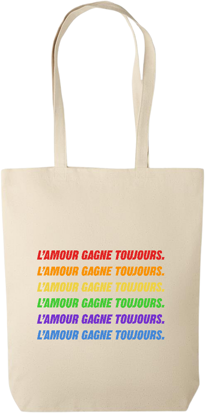 L'amour Gagne Toujours Design - Premium canvas cotton tote bag_BEIGE_front