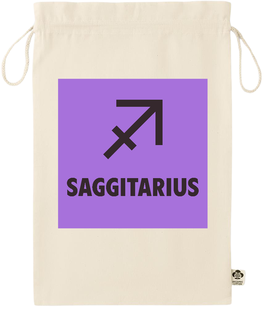 Zodiac Saggitarius Design - Essential large organic drawcord gift bag_BEIGE_front