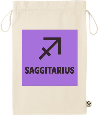 Zodiac Saggitarius Design - Essential large organic drawcord gift bag_BEIGE_front