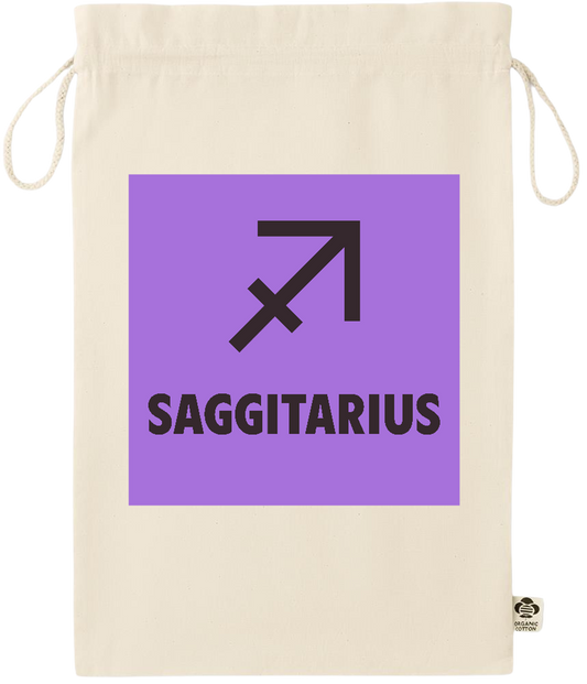 Zodiac Saggitarius Design - Essential large organic drawcord gift bag_BEIGE_front