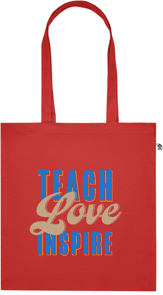 Teach Love Inspire Design - Premium colored organic cotton tote bag_RED_front