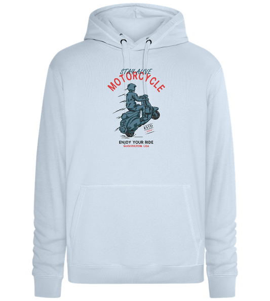 Stay Alive Motorcycle Design - Premium unisex hoodie_CREAMY BLUE_front