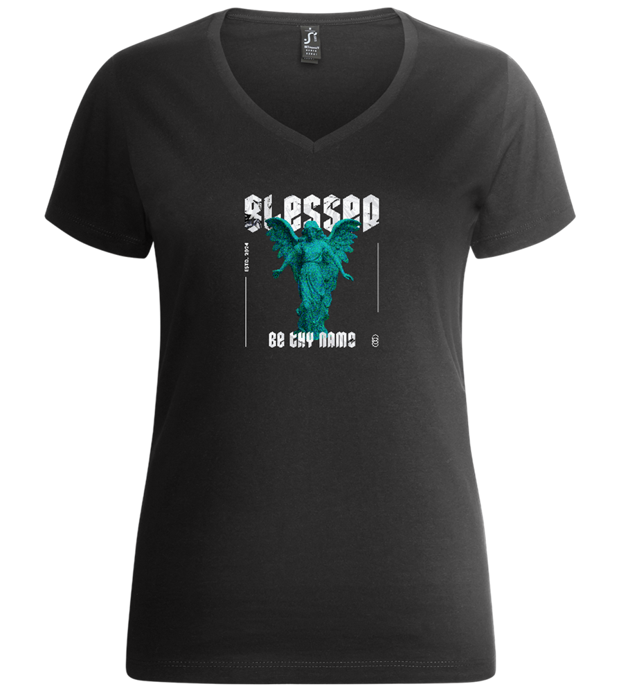 Blessed Angel Design - Premium women's v-neck t-shirt_DEEP BLACK_front