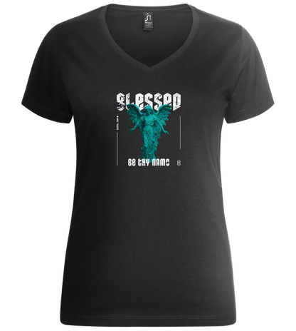 Blessed Angel Design - Premium women's v-neck t-shirt_DEEP BLACK_front