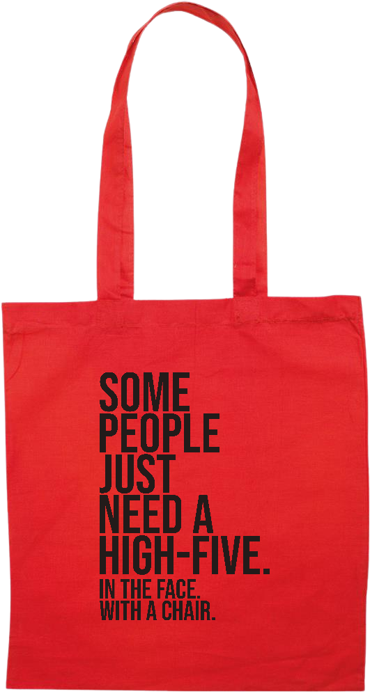 High Five In the Face Design - Premium colored cotton tote bag_RED_front