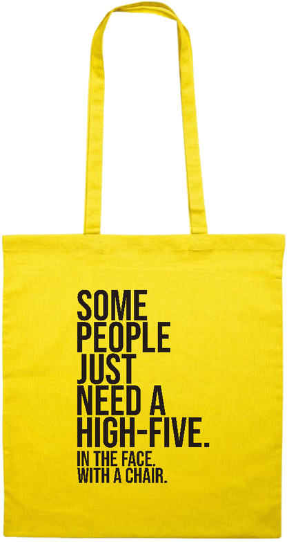 High Five In the Face Design - Premium colored cotton tote bag_YELLOW_front