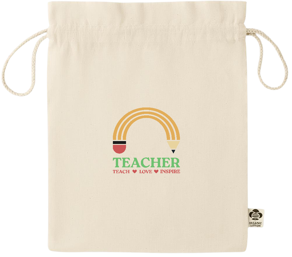 Teacher Pencil Design - Essential medium organic drawcord gift bag_BEIGE_front