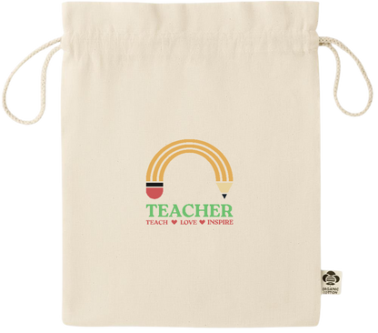 Teacher Pencil Design - Essential medium organic drawcord gift bag_BEIGE_front