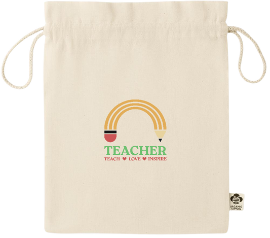 Teacher Pencil Design - Essential medium organic drawcord gift bag_BEIGE_front