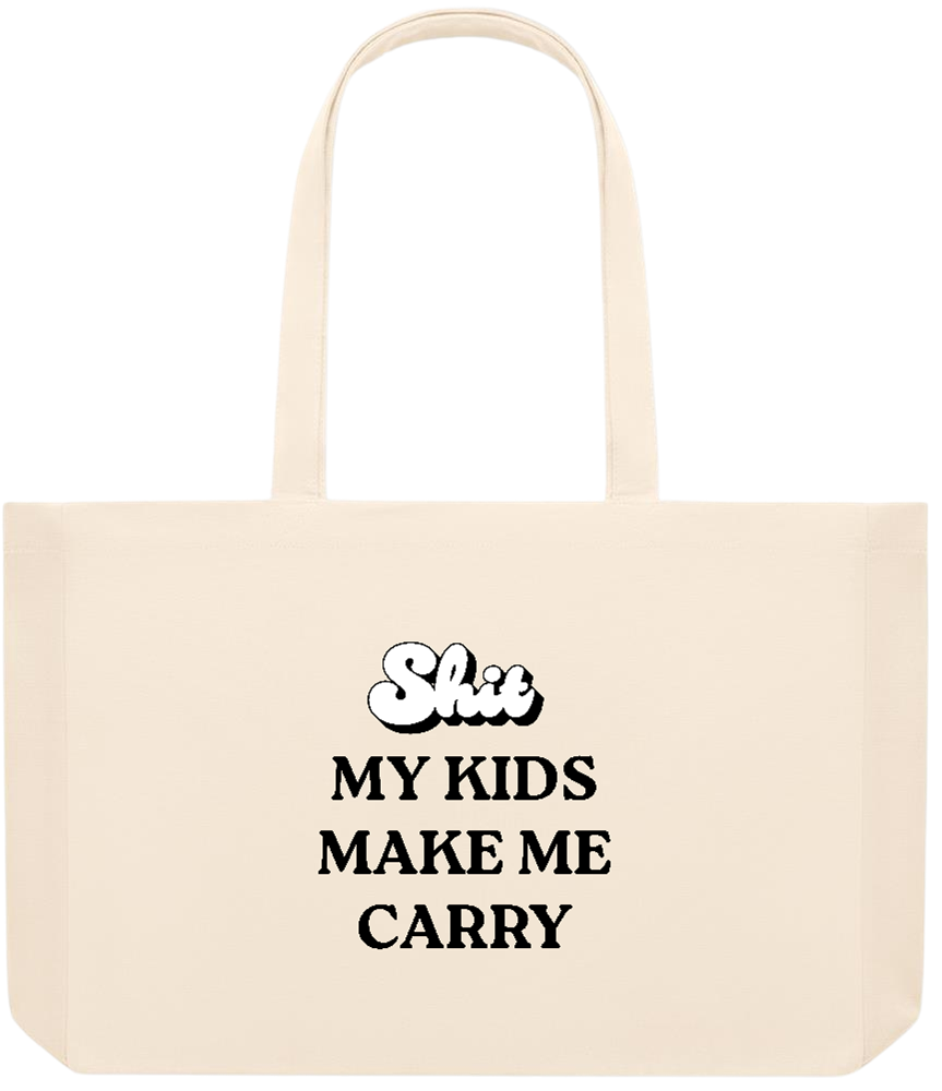 My Kids Make Me Carry Design - Basic large recycled beach tote bag_BEIGE_front