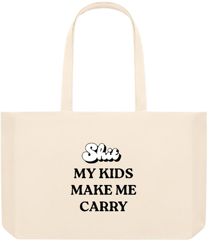 My Kids Make Me Carry Design - Basic large recycled beach tote bag_BEIGE_front