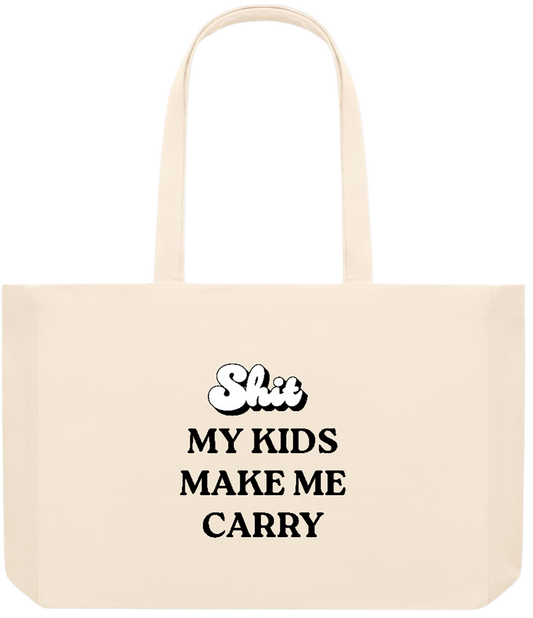 My Kids Make Me Carry Design - Basic large recycled beach tote bag_BEIGE_front